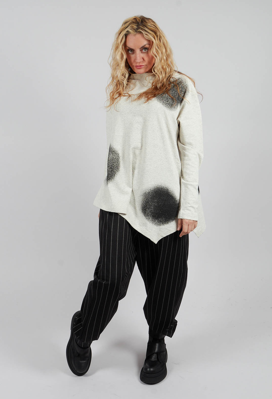 Slash Neck Patterned Jumper in Beige