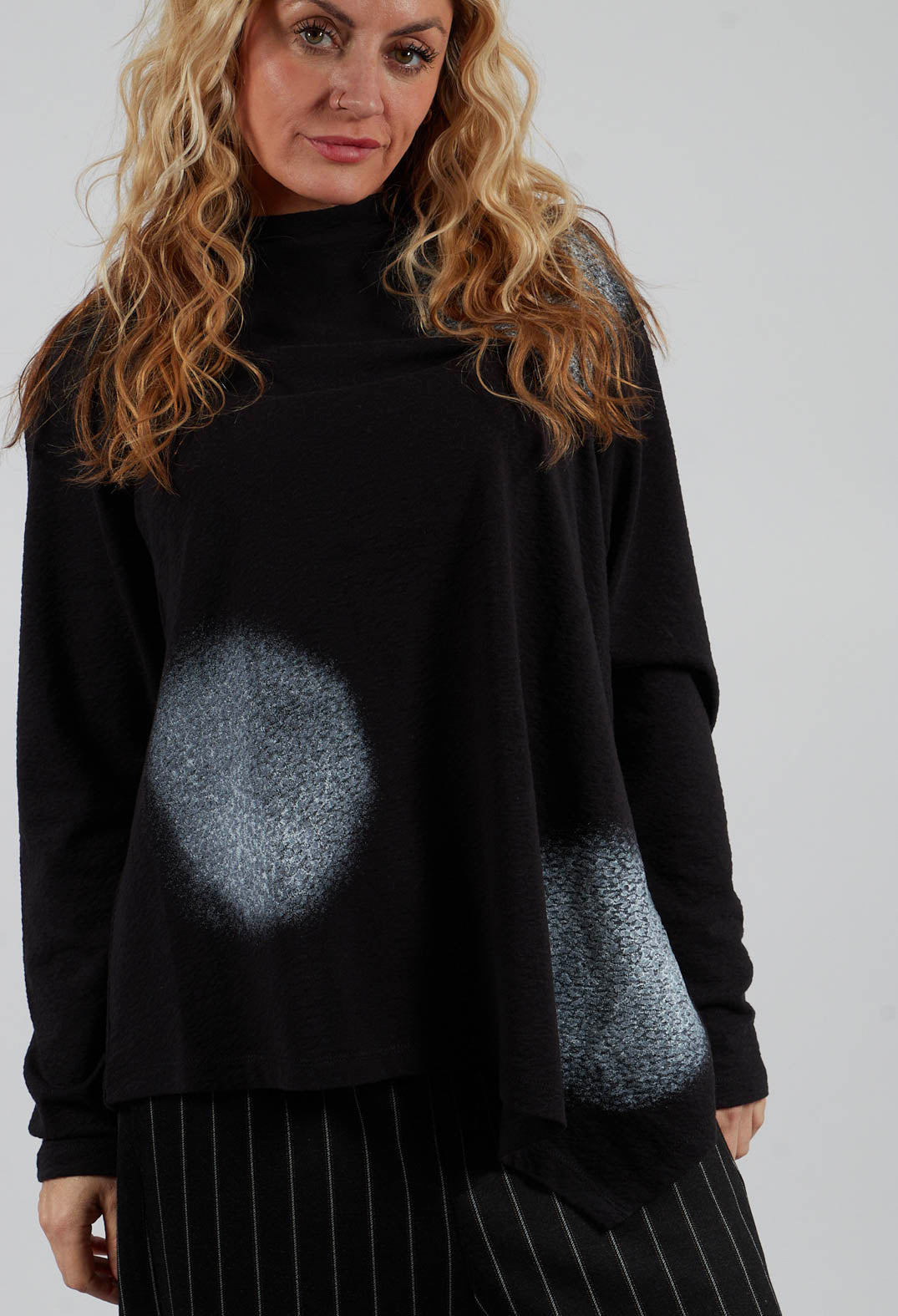 Slash Neck Patterned Jumper in Black