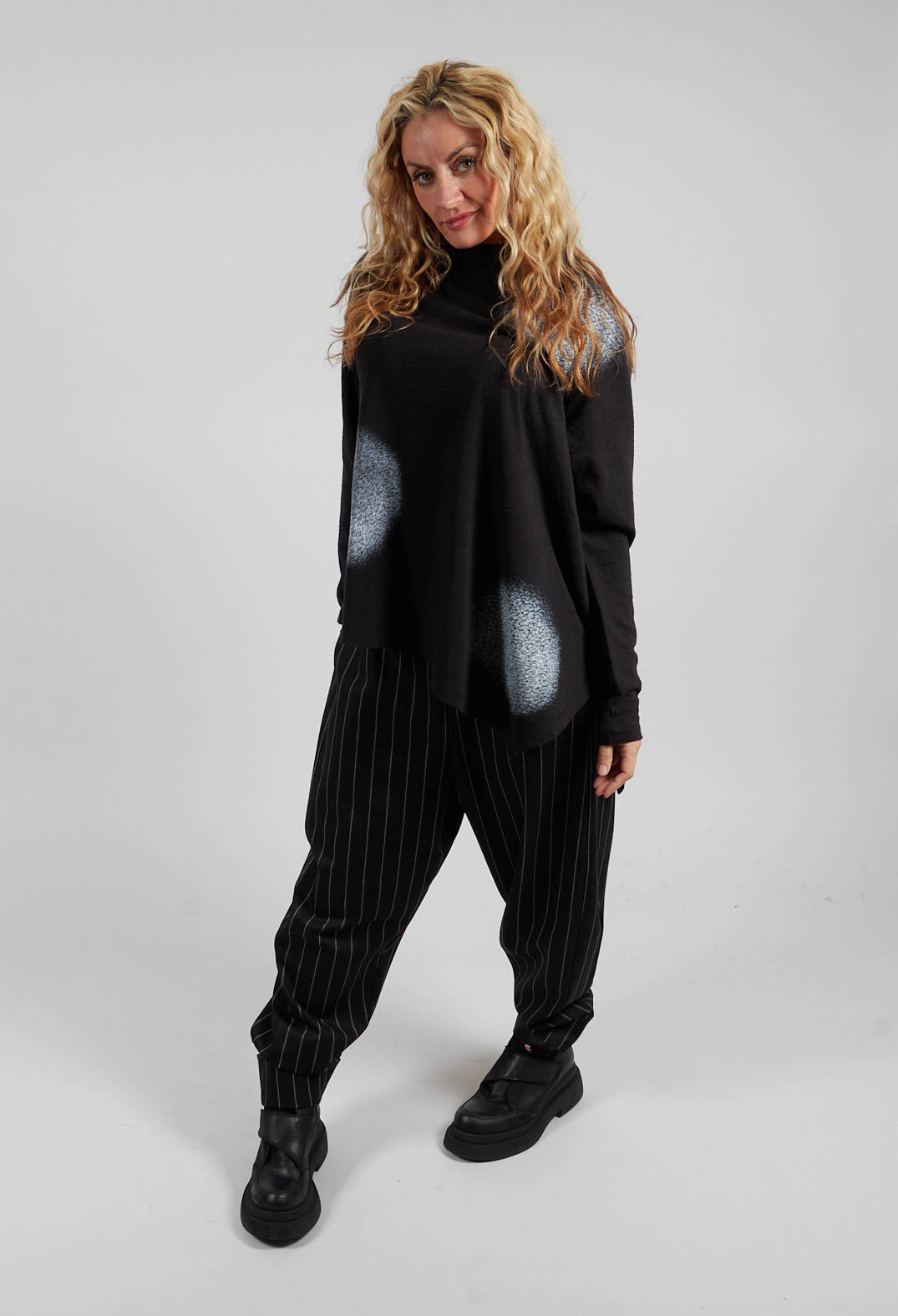 Slash Neck Patterned Jumper in Black