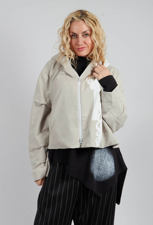 Cropped Zip Hooded Coat in Beige