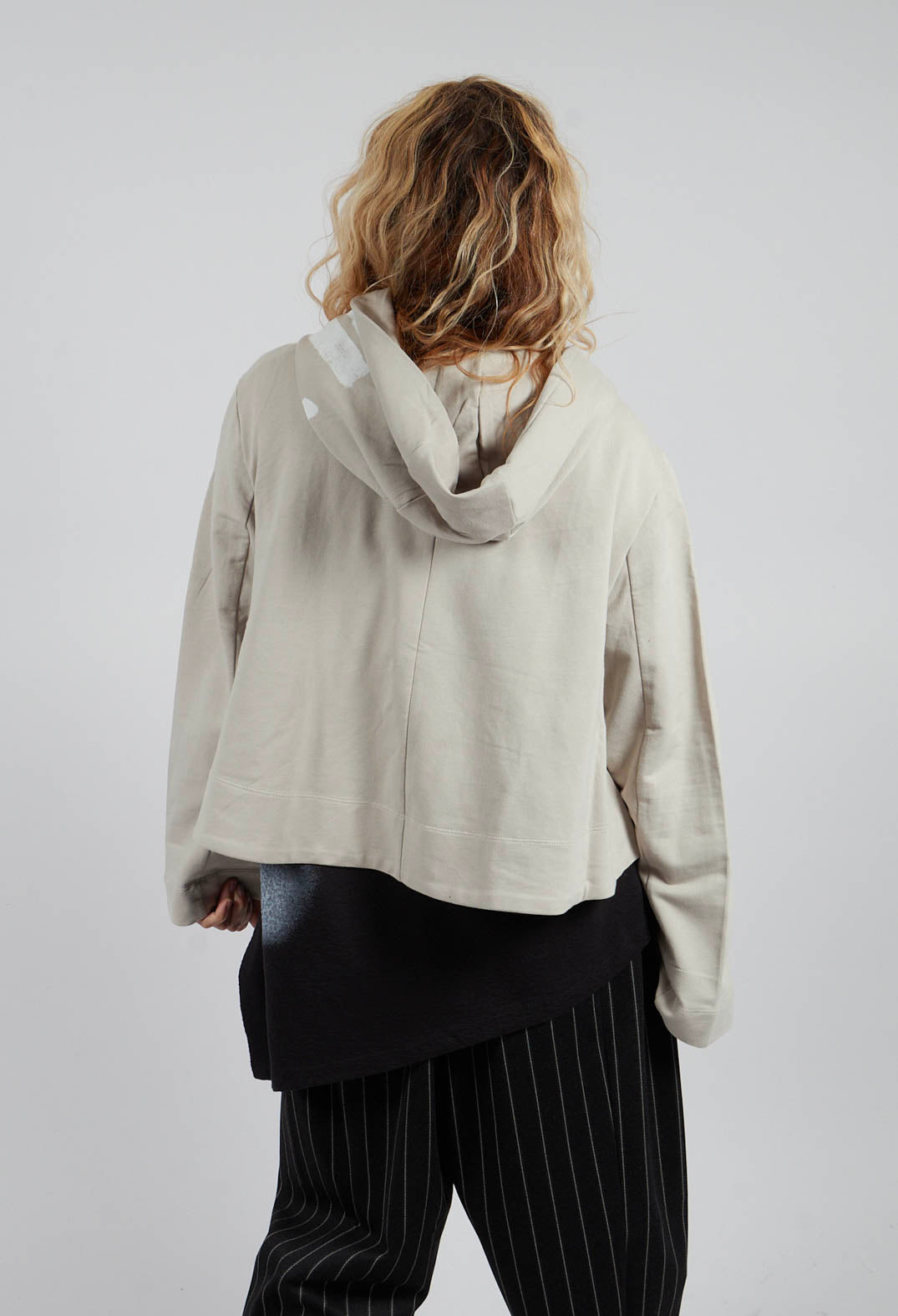 Cropped Zip Hooded Coat in Beige