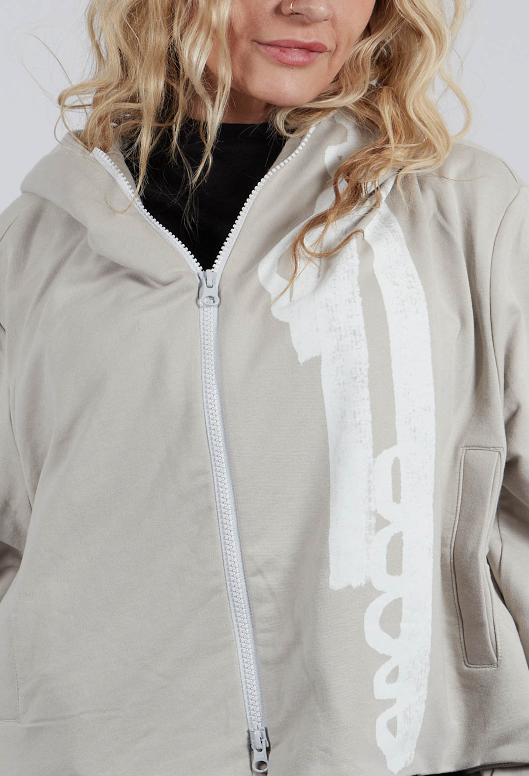 Cropped Zip Hooded Coat in Beige