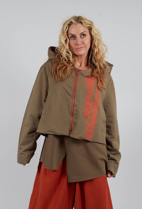 Cropped Zip Hooded Coat in Green