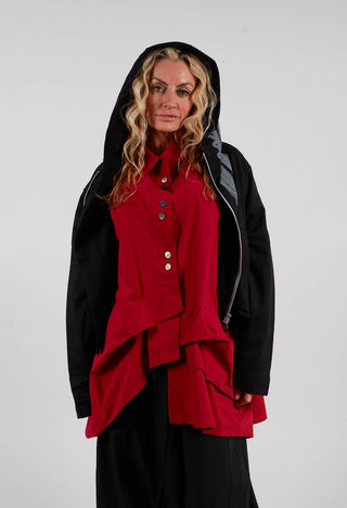 Cropped Zip Hooded Coat in Black