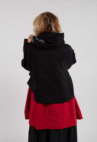 Cropped Zip Hooded Coat in Black