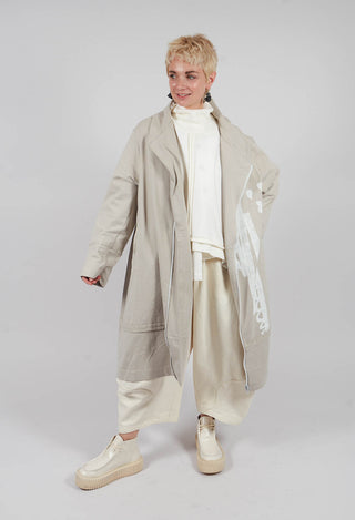 Longline Zip Hooded Coat in Beige