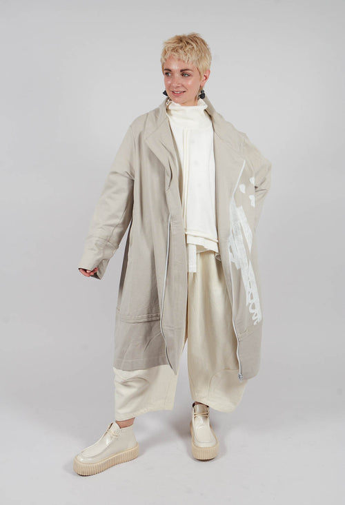 Longline Zip Hooded Coat in Beige