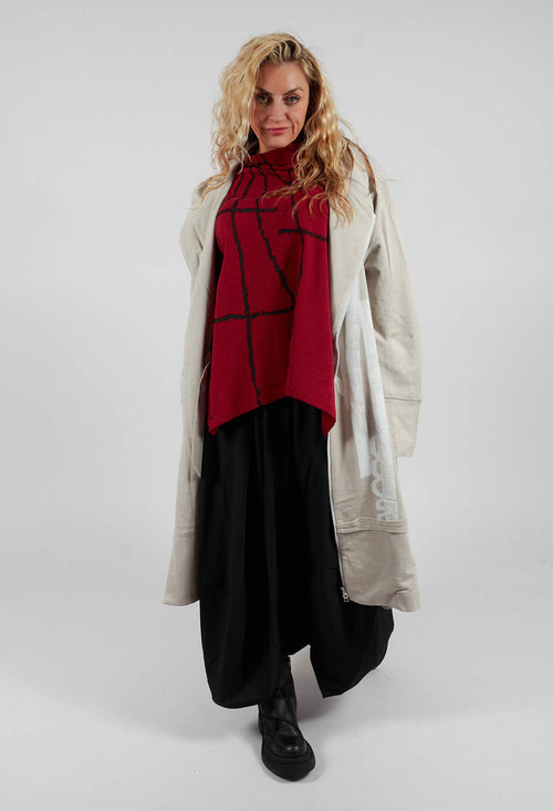 Longline Zip Hooded Coat in Beige