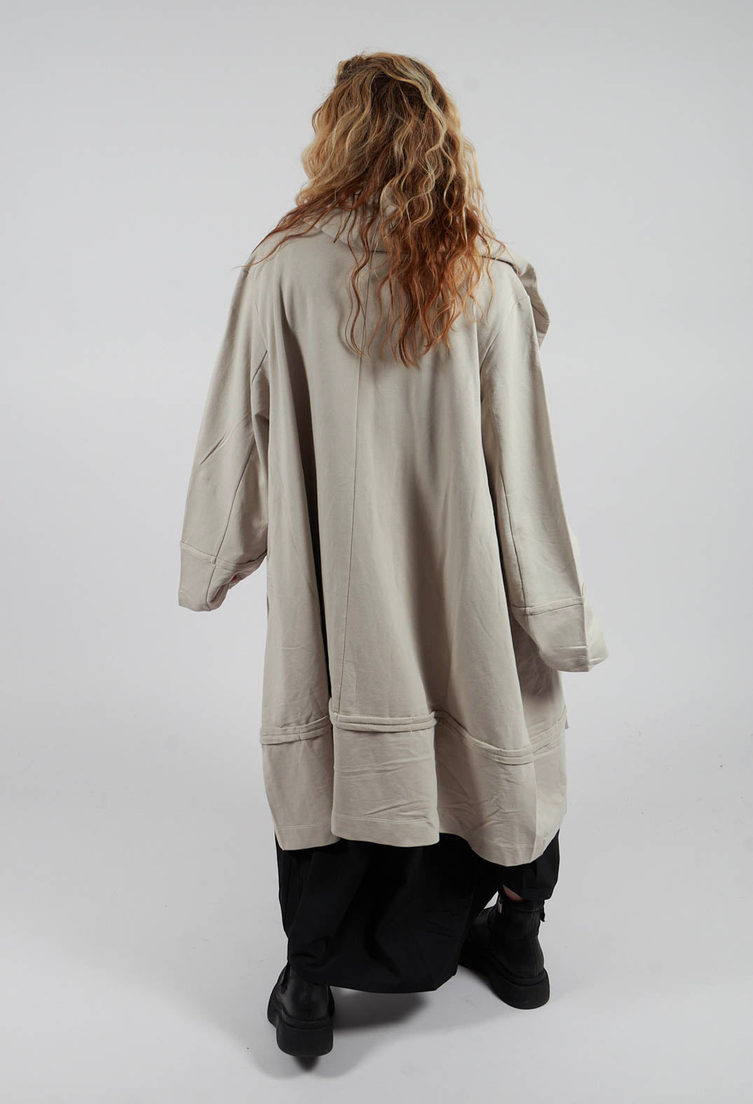 Longline Zip Hooded Coat in Beige
