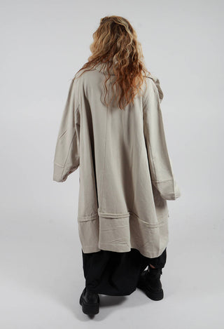 Longline Zip Hooded Coat in Beige