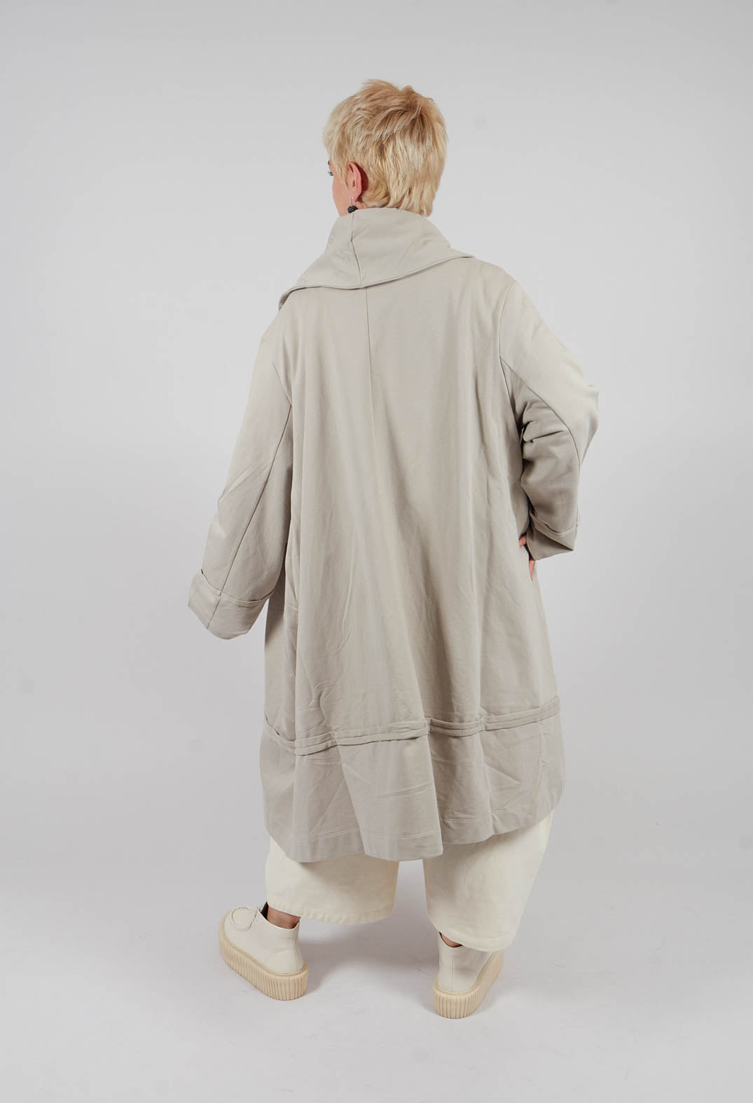 Longline Zip Hooded Coat in Beige