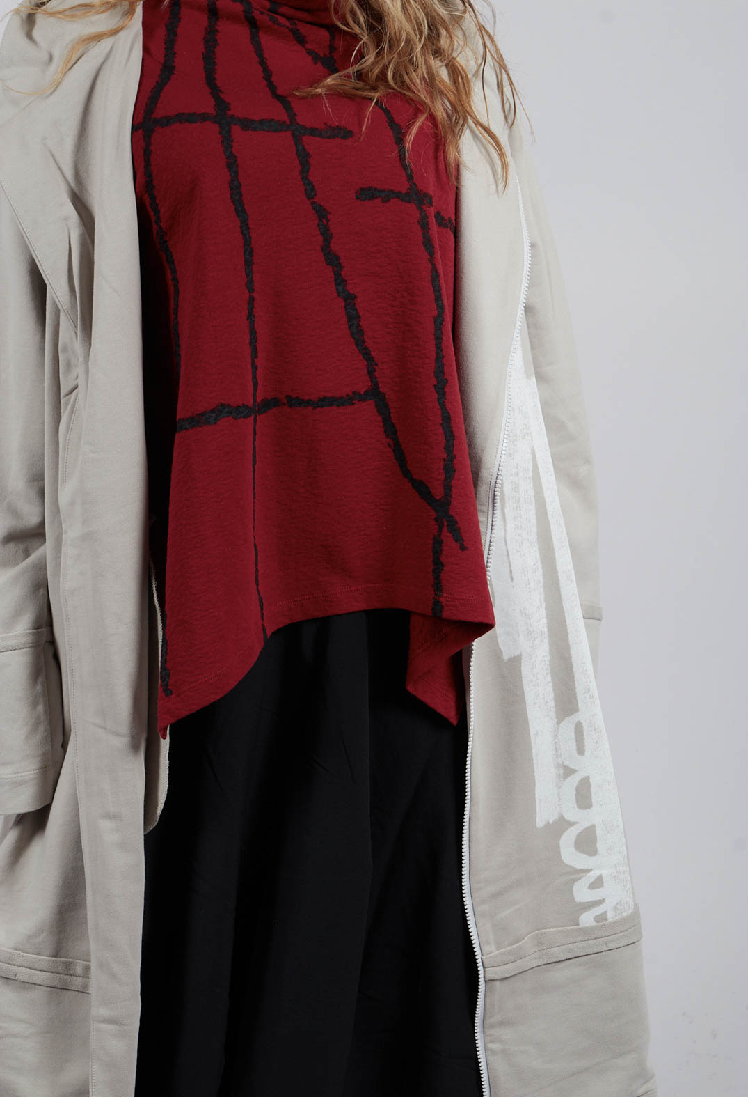 Longline Zip Hooded Coat in Beige