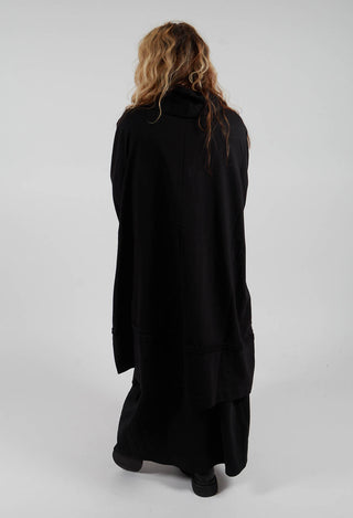 Longline Zip Hooded Coat in Black