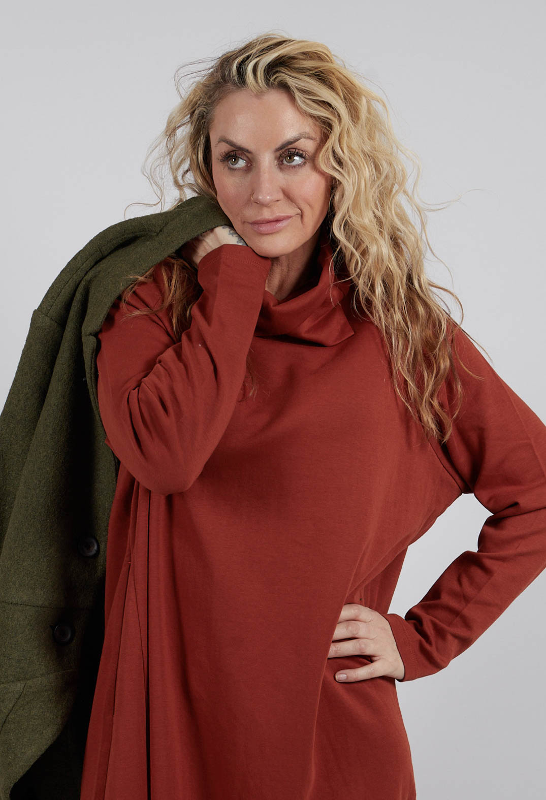 Longline Cowl Neck Dress in Orange