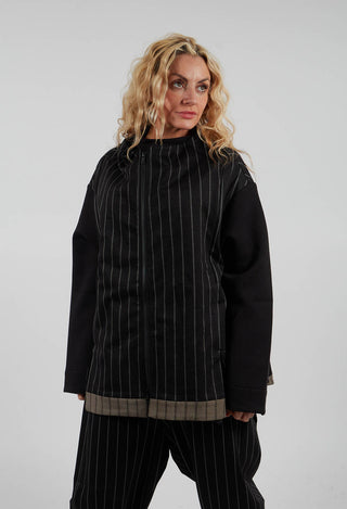 Collarless Zip Front Jacket in Black