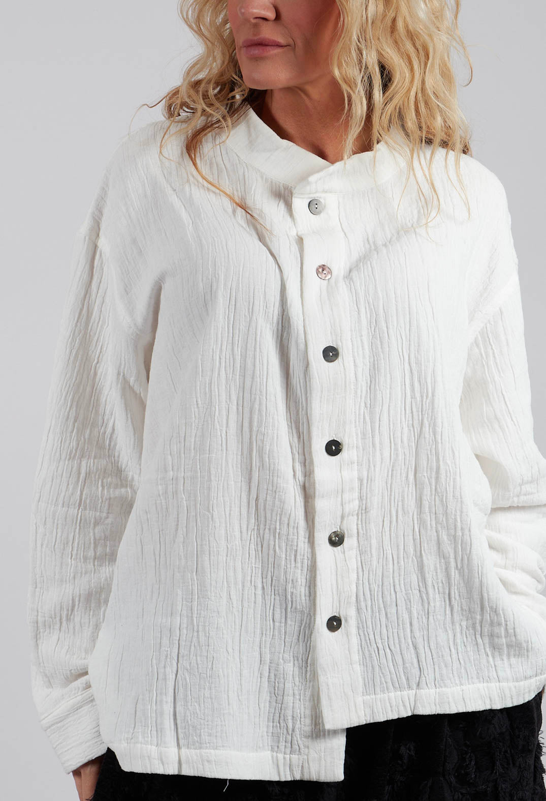Collarless Shirt in White