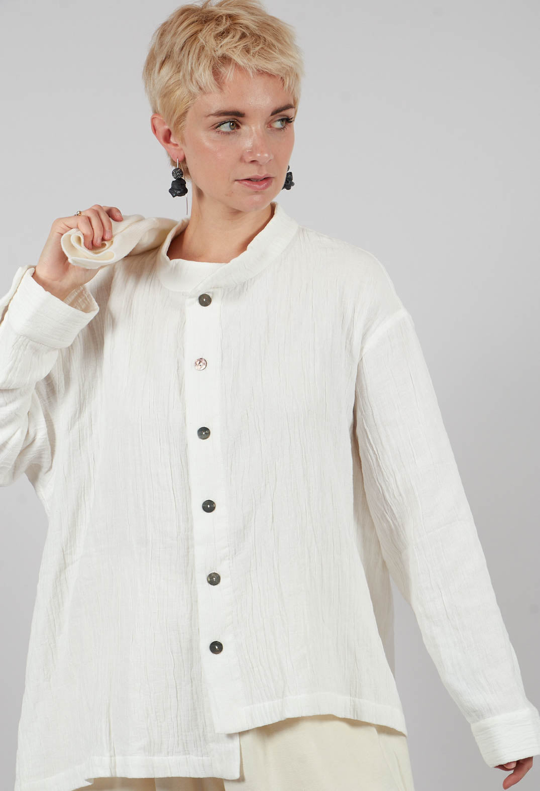 Collarless Shirt in White