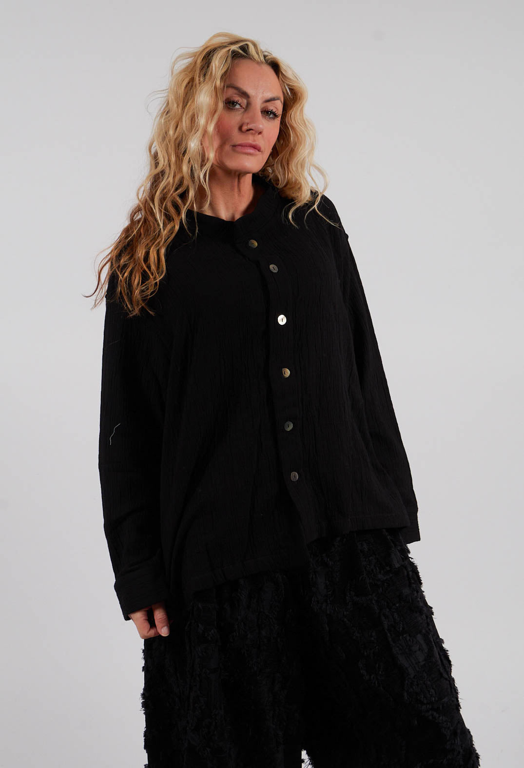 Collarless Shirt in Black