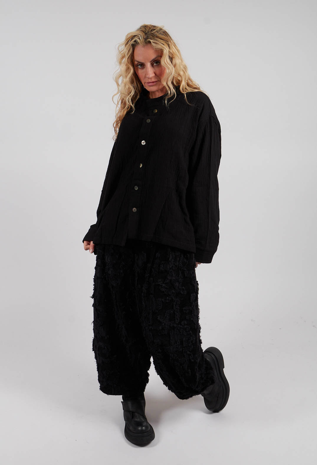 Collarless Shirt in Black