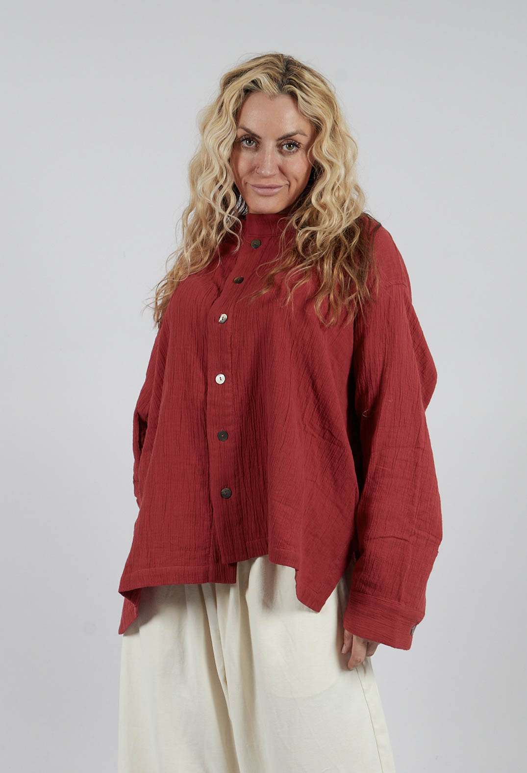Collarless Shirt in Red