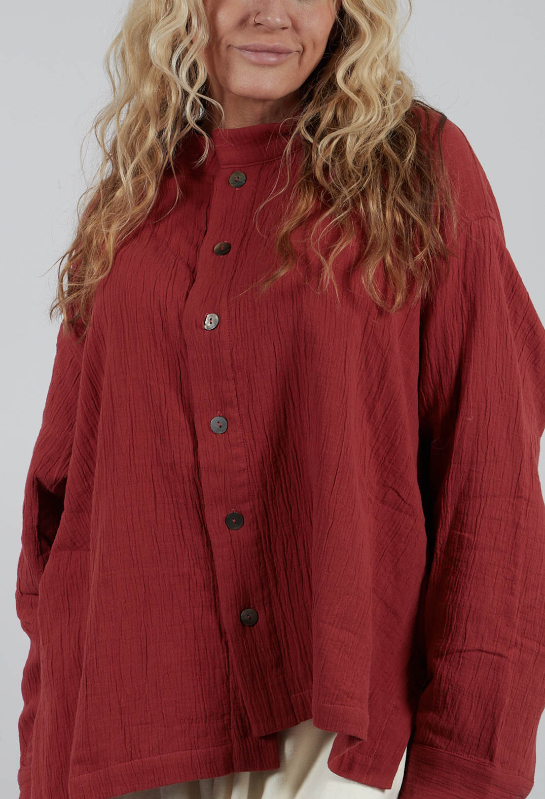 Collarless Shirt in Red