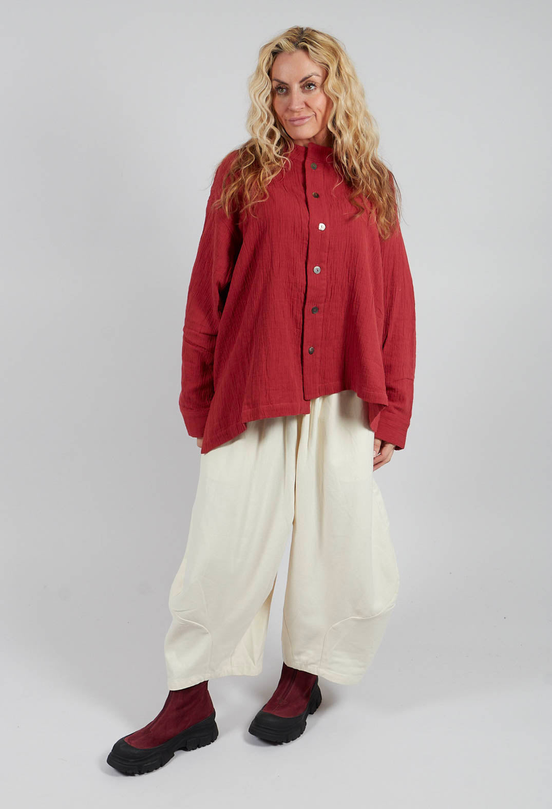 Collarless Shirt in Red
