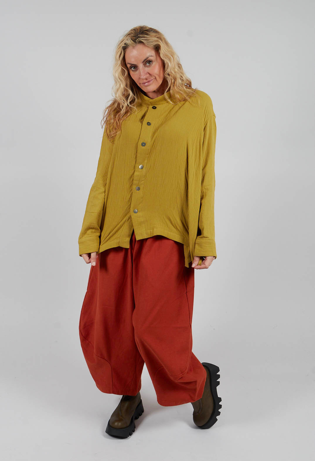 Collarless Shirt in Green
