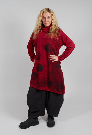 Longline Cowl Neck Jumper in Red