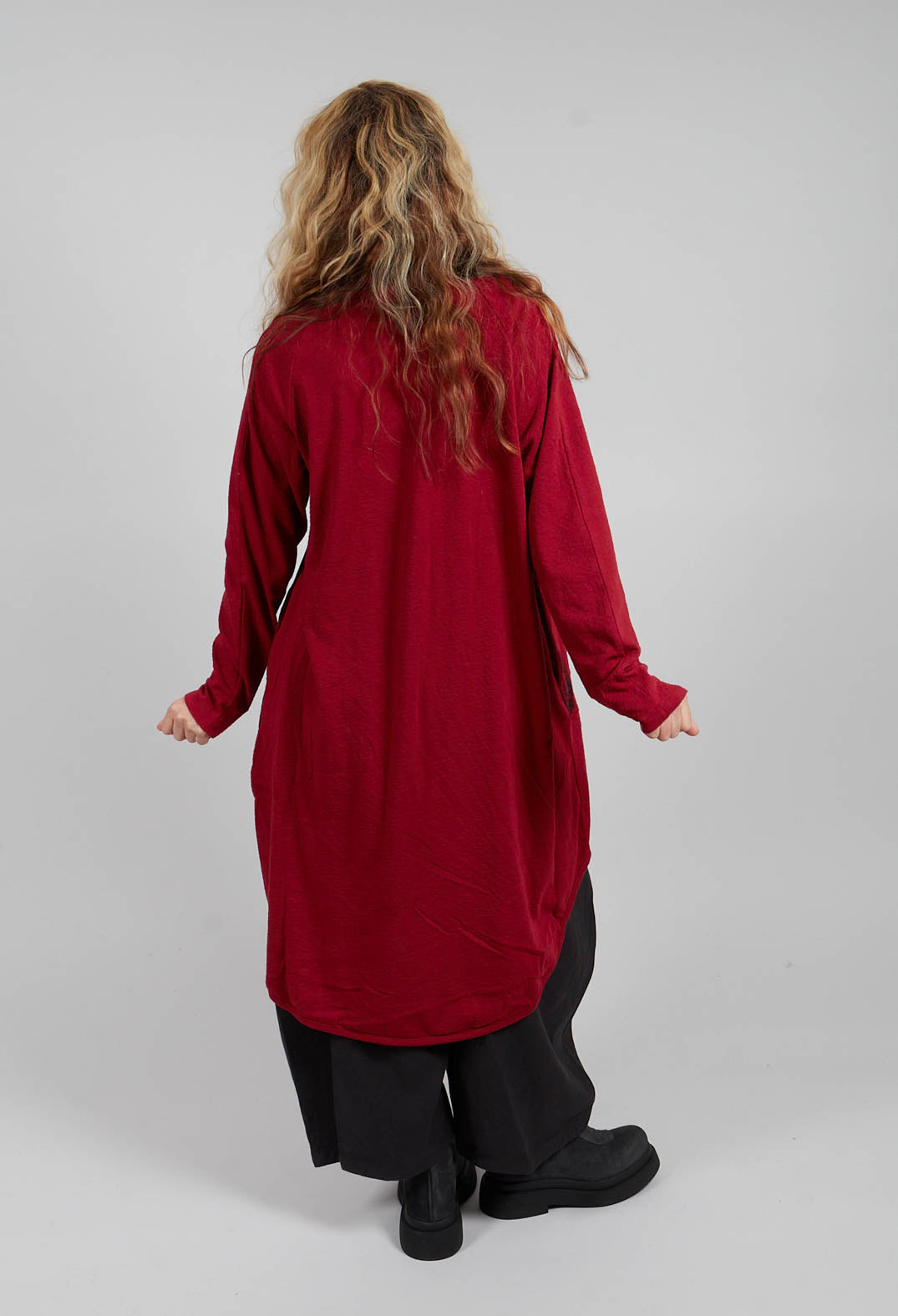 Longline Cowl Neck Jumper in Red