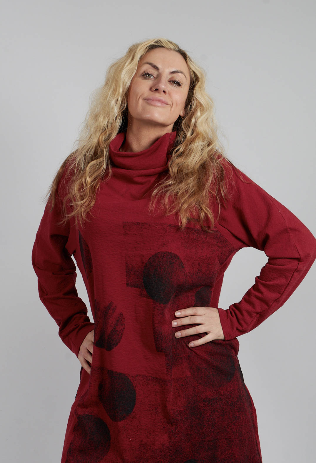 Longline Cowl Neck Jumper in Red