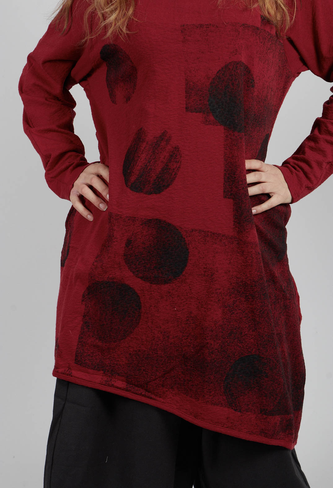Longline Cowl Neck Jumper in Red