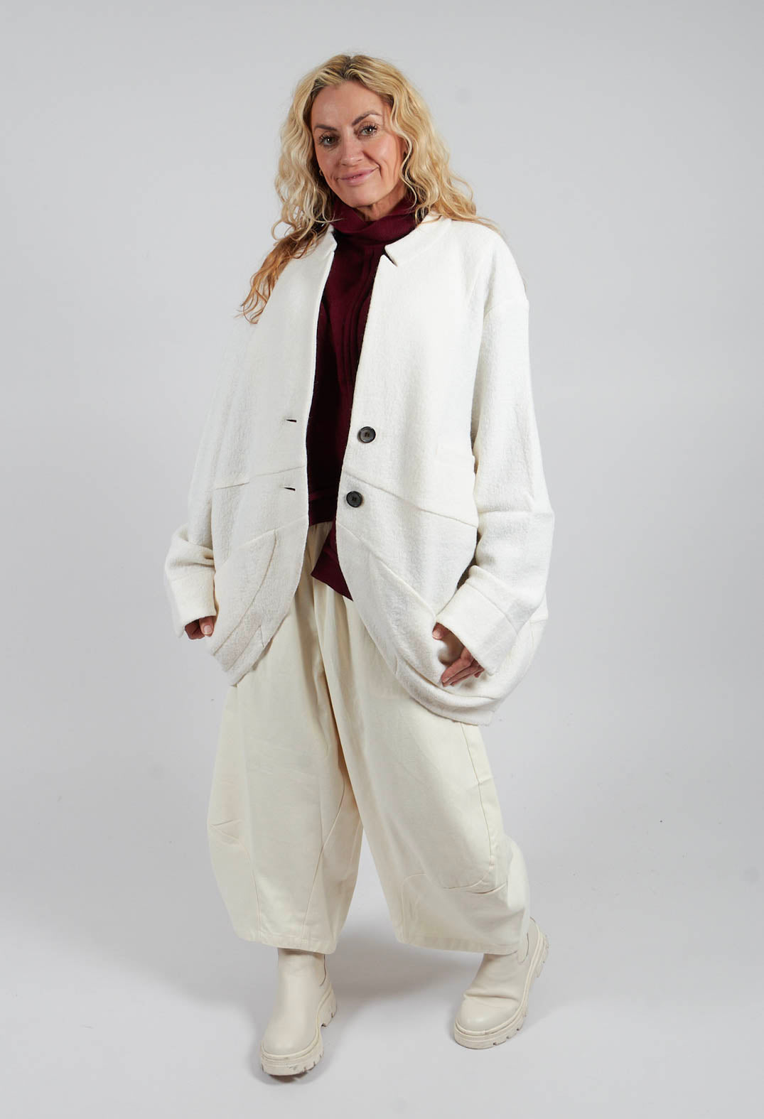 Relaxed Collarless Jacket in White