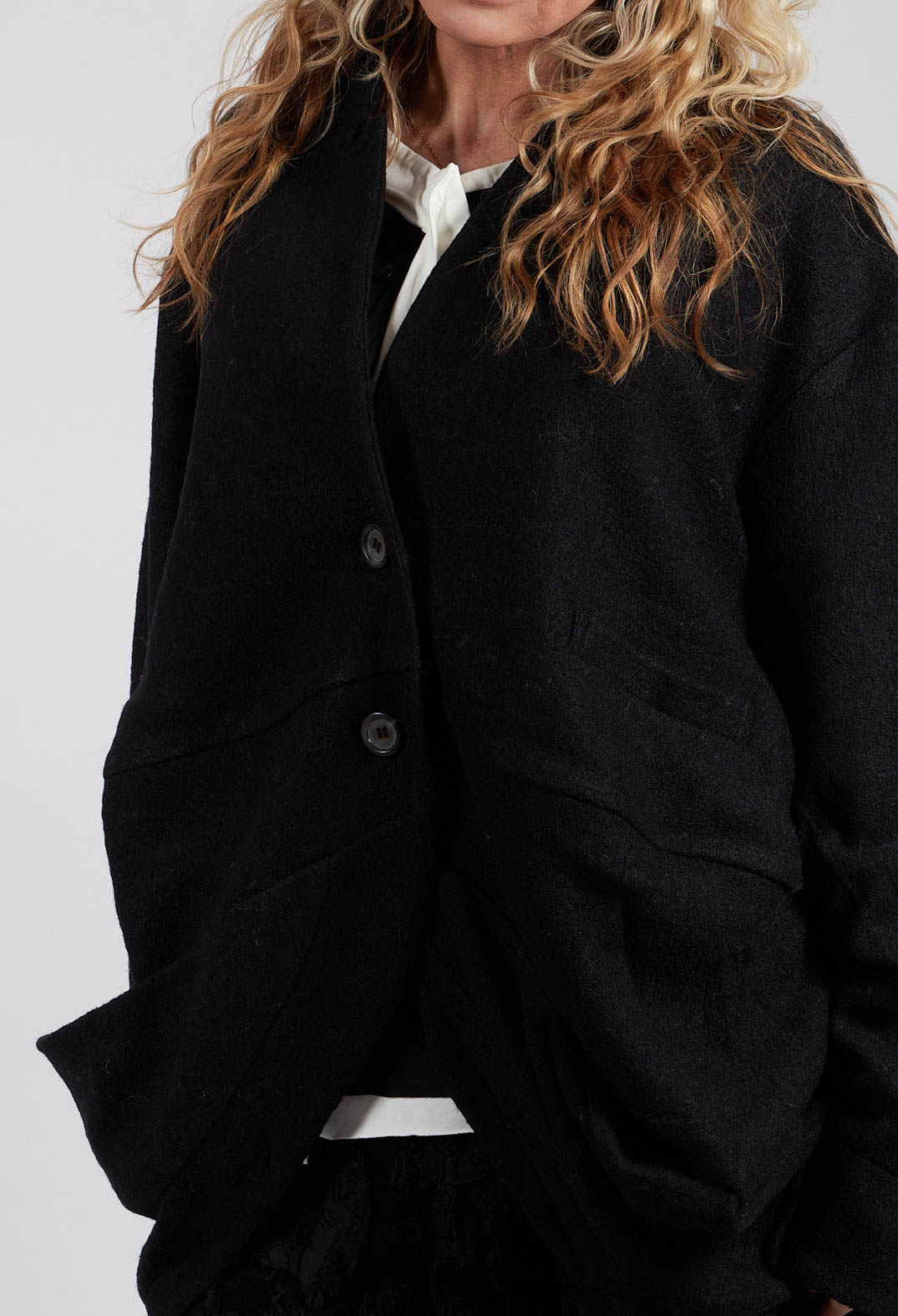 Relaxed Collarless Jacket in Black