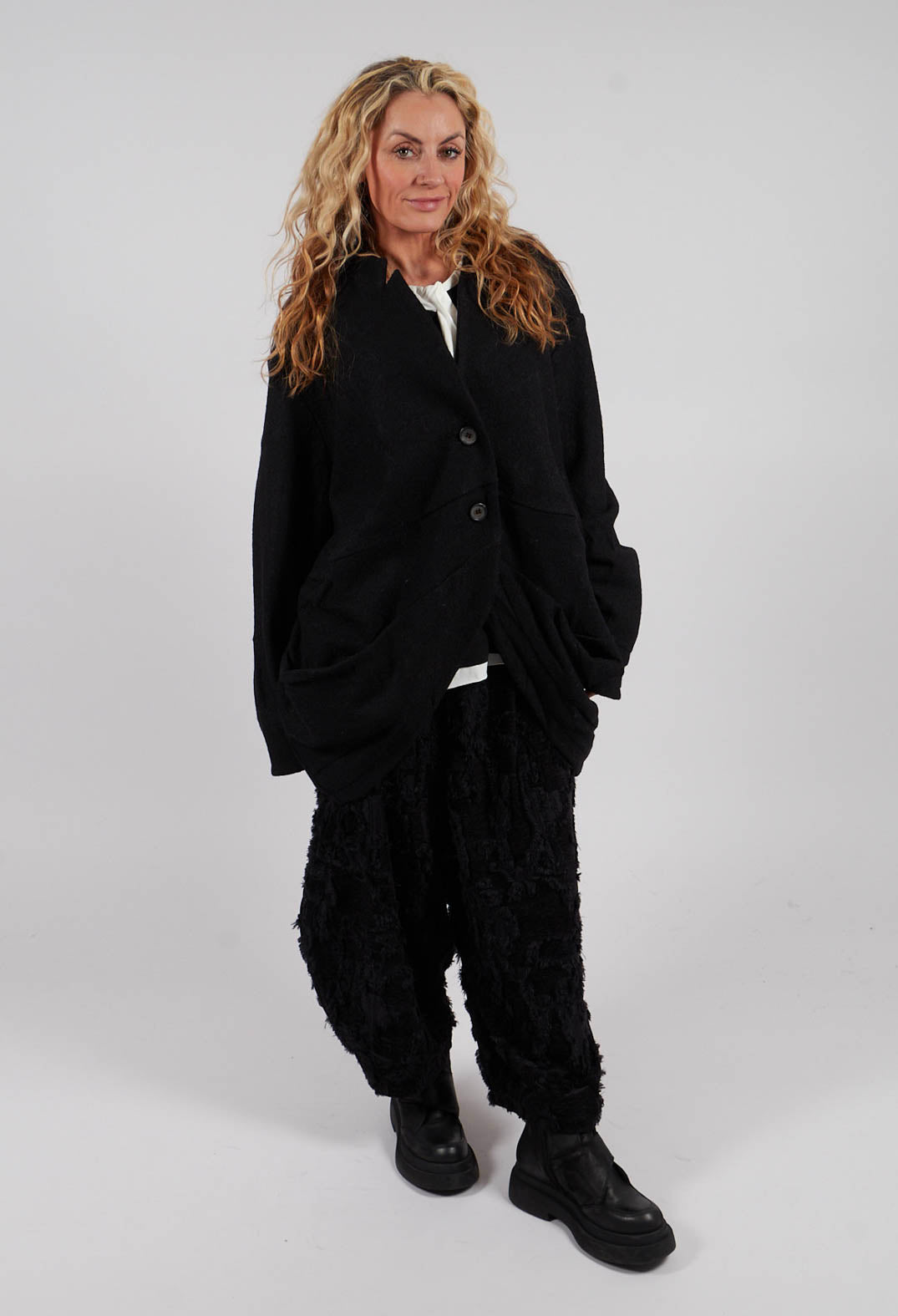 Relaxed Collarless Jacket in Black