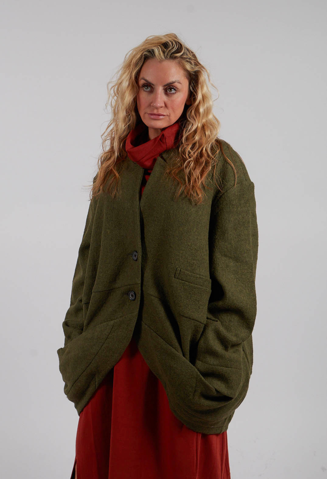 Relaxed Collarless Jacket in Green