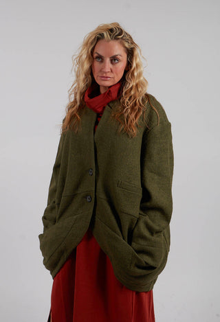 Relaxed Collarless Jacket in Green