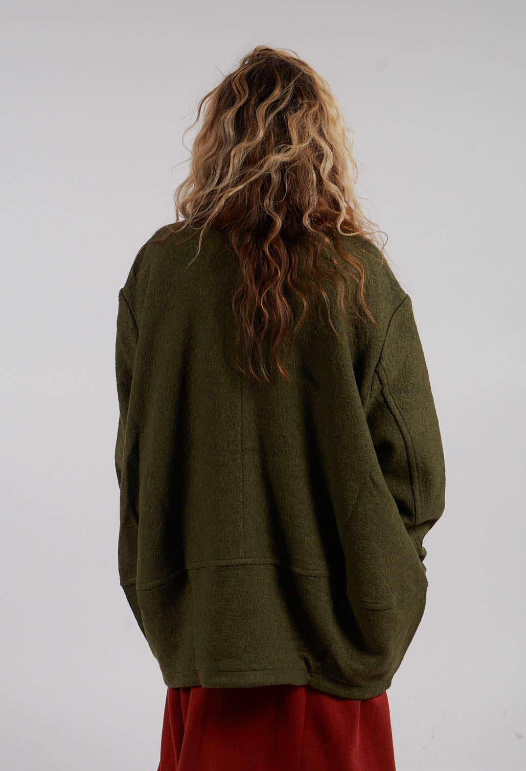 Relaxed Collarless Jacket in Green