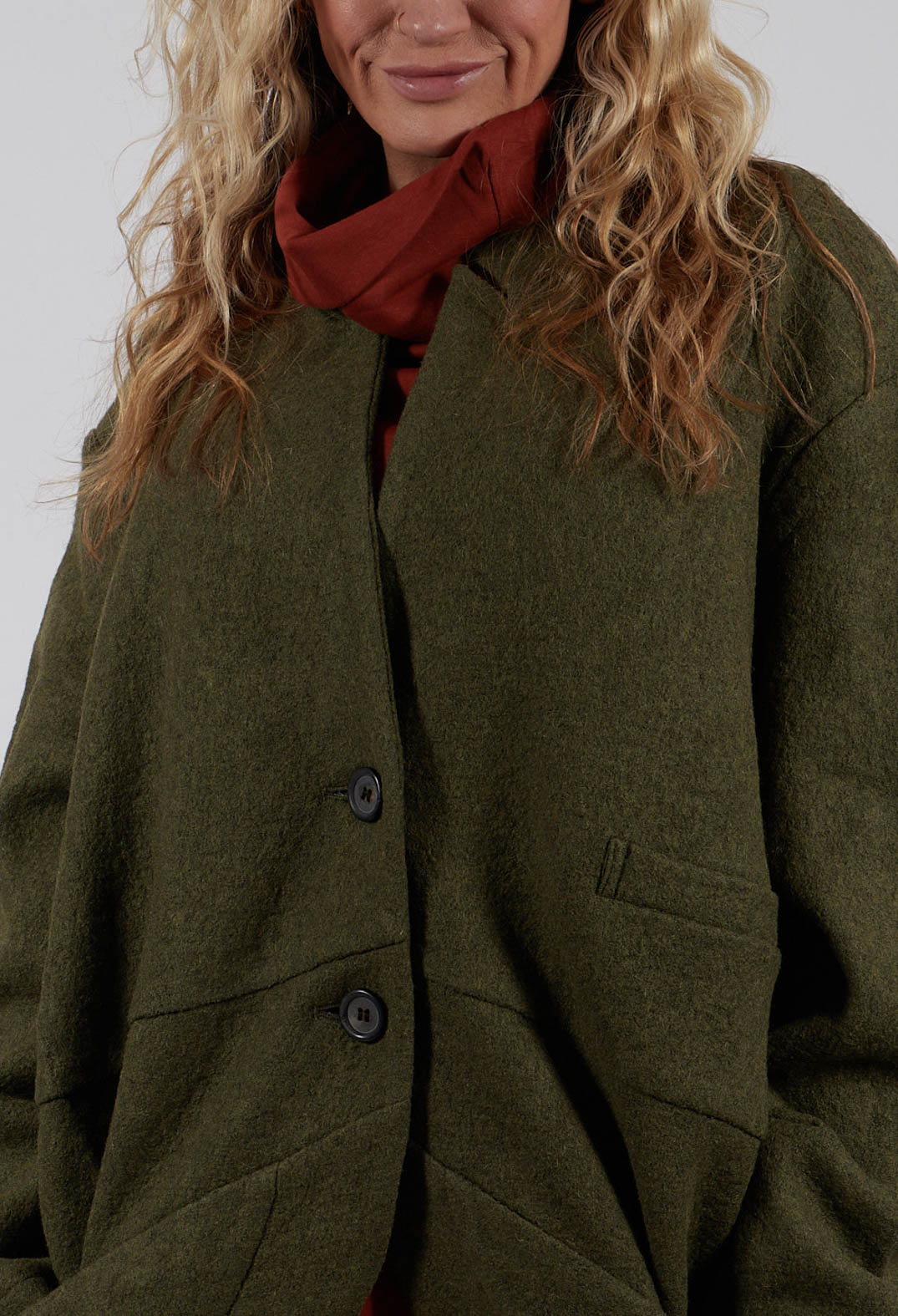 Relaxed Collarless Jacket in Green