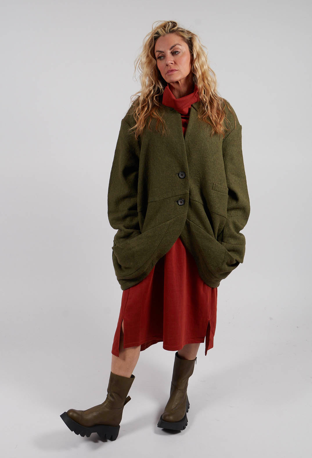 Relaxed Collarless Jacket in Green