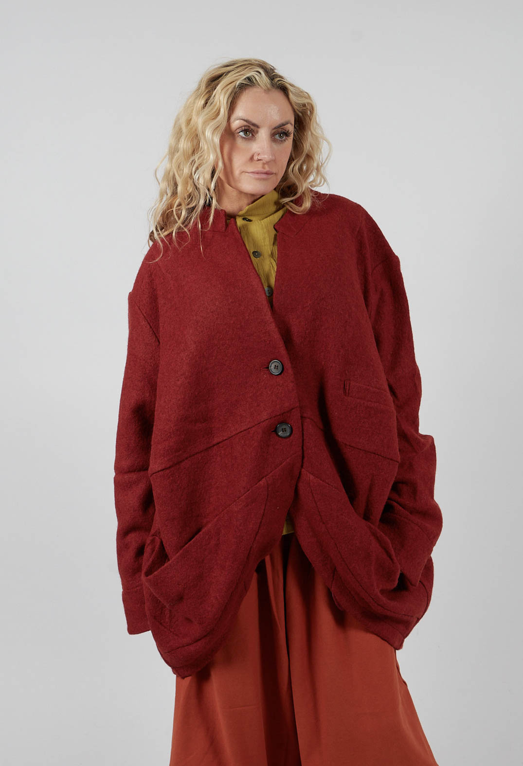 Relaxed Collarless Jacket in Red