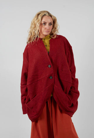 Relaxed Collarless Jacket in Red