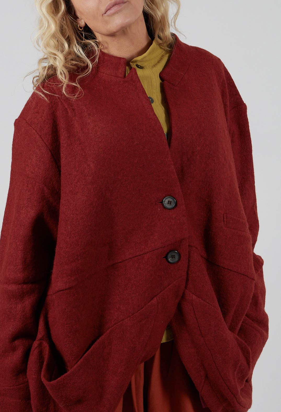 Relaxed Collarless Jacket in Red