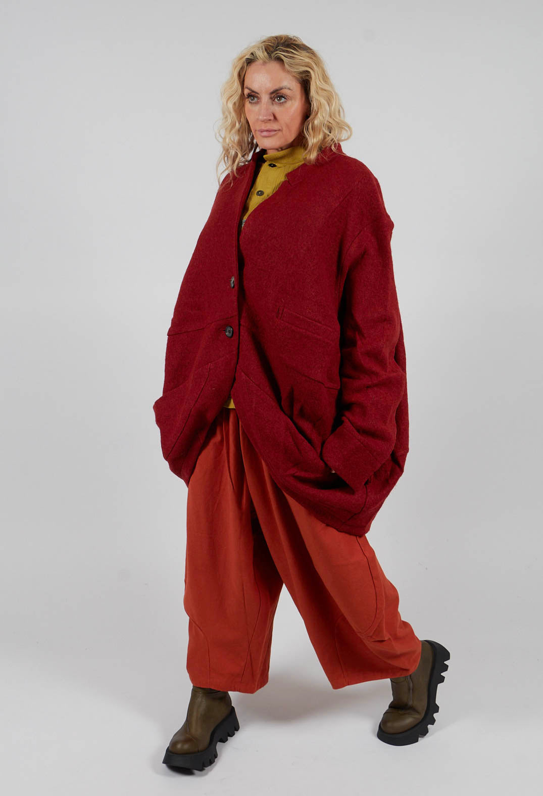 Relaxed Collarless Jacket in Red