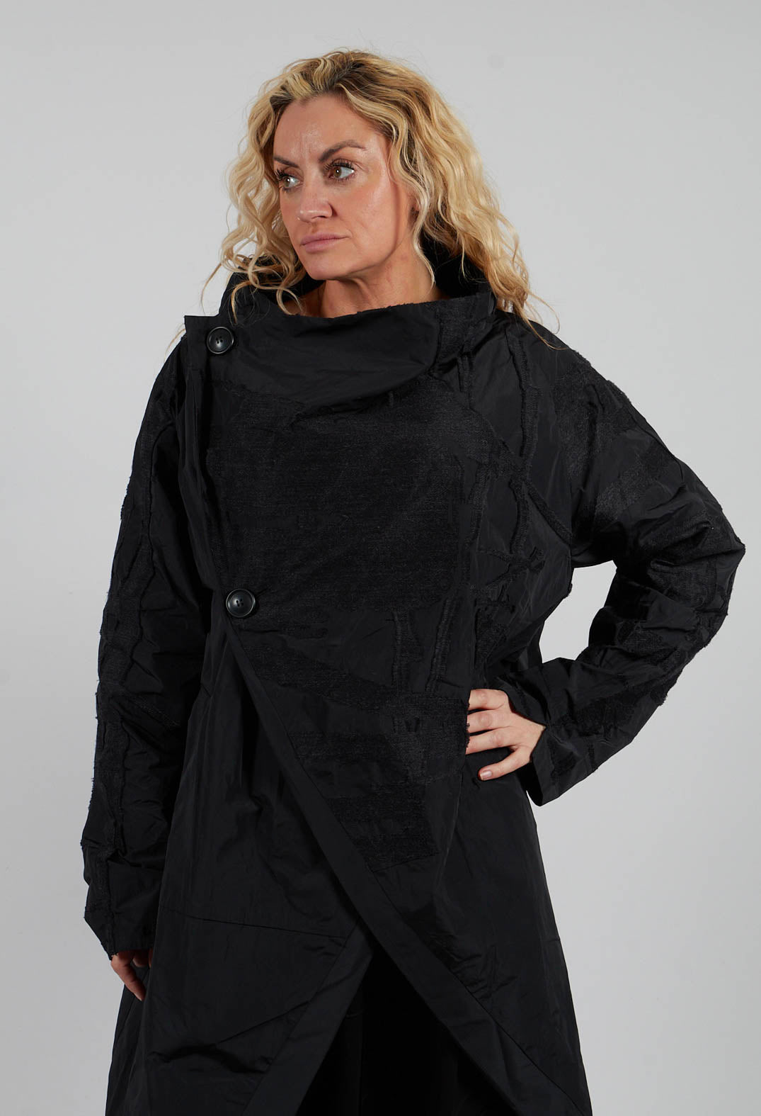 Collarless Coat in Black