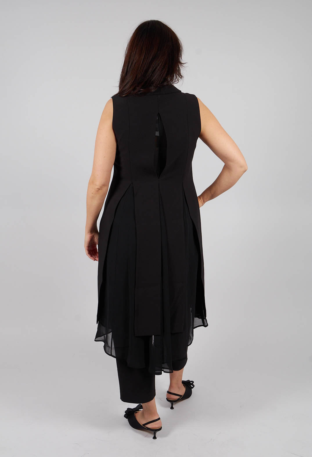 Bize Longline Sleeveless Jacket in Black | Olivia May