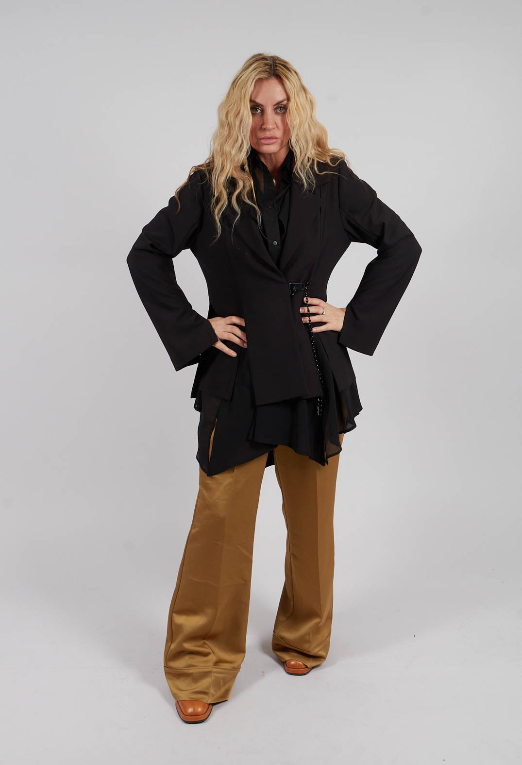 Gloss Satin Trousers in Tobacco