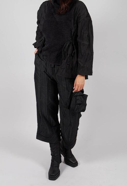 Cropped Trousers with Fabric Rose in Black