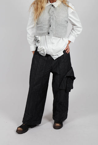 Cropped Trousers with Fabric Rose in Black