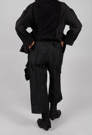 Cropped Trousers with Fabric Rose in Black