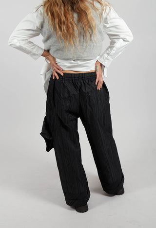Cropped Trousers with Fabric Rose in Black